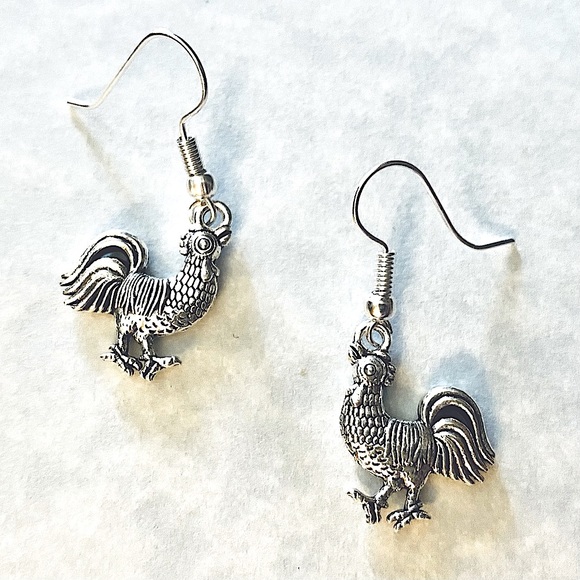 Jewelry - New Antiqued Silvertone Rooster Earrings